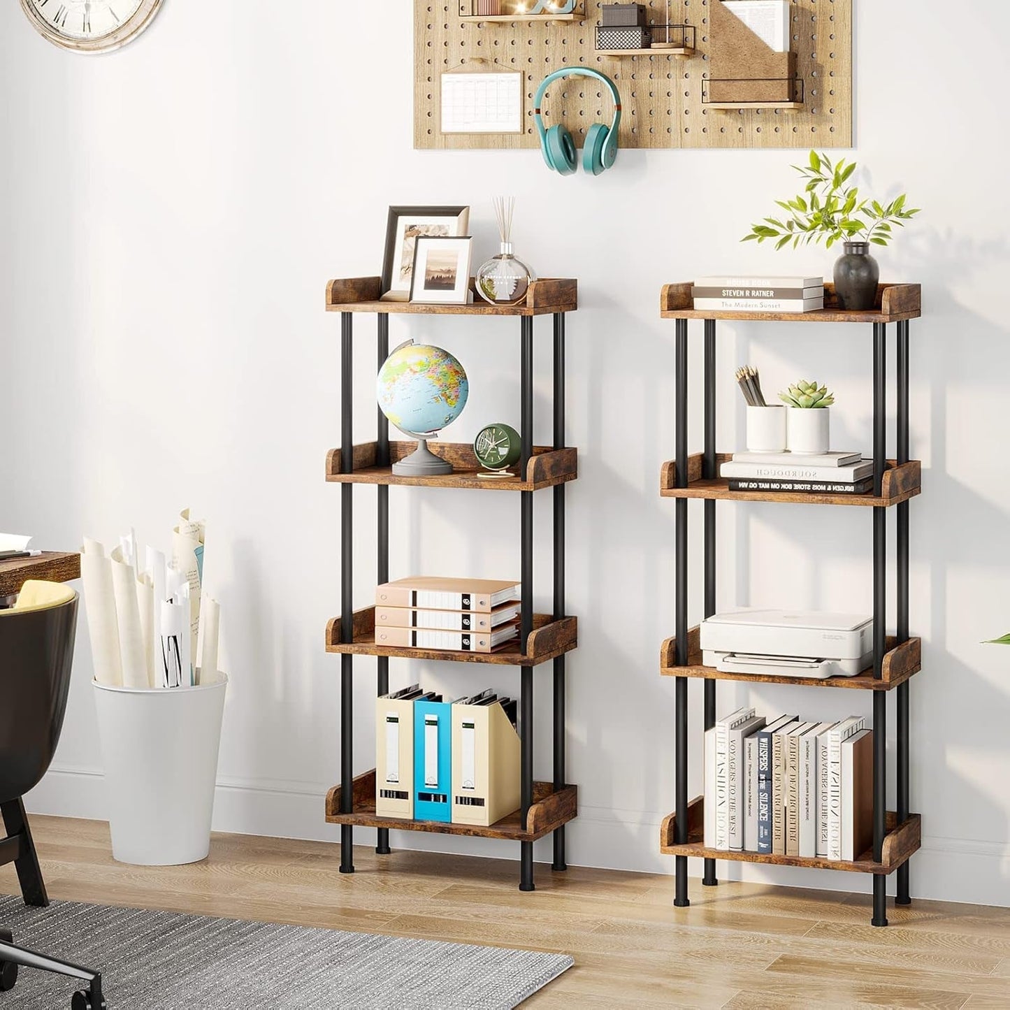 Bookcase 4 Tier Bookshelf, Vintage Small Bookshelf for Small Spaces, Wooden Book Shelf Small Bookcase for Living Room Bedroom-4
