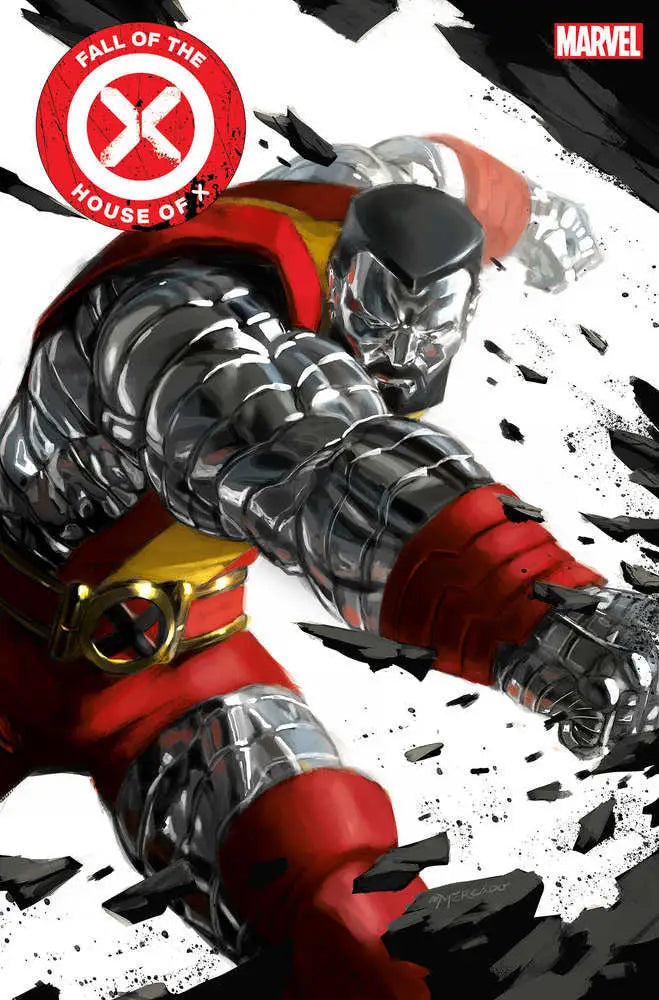 Metallic armored Colossus in red and silver from Fall Of The House Of X #3 trading cards