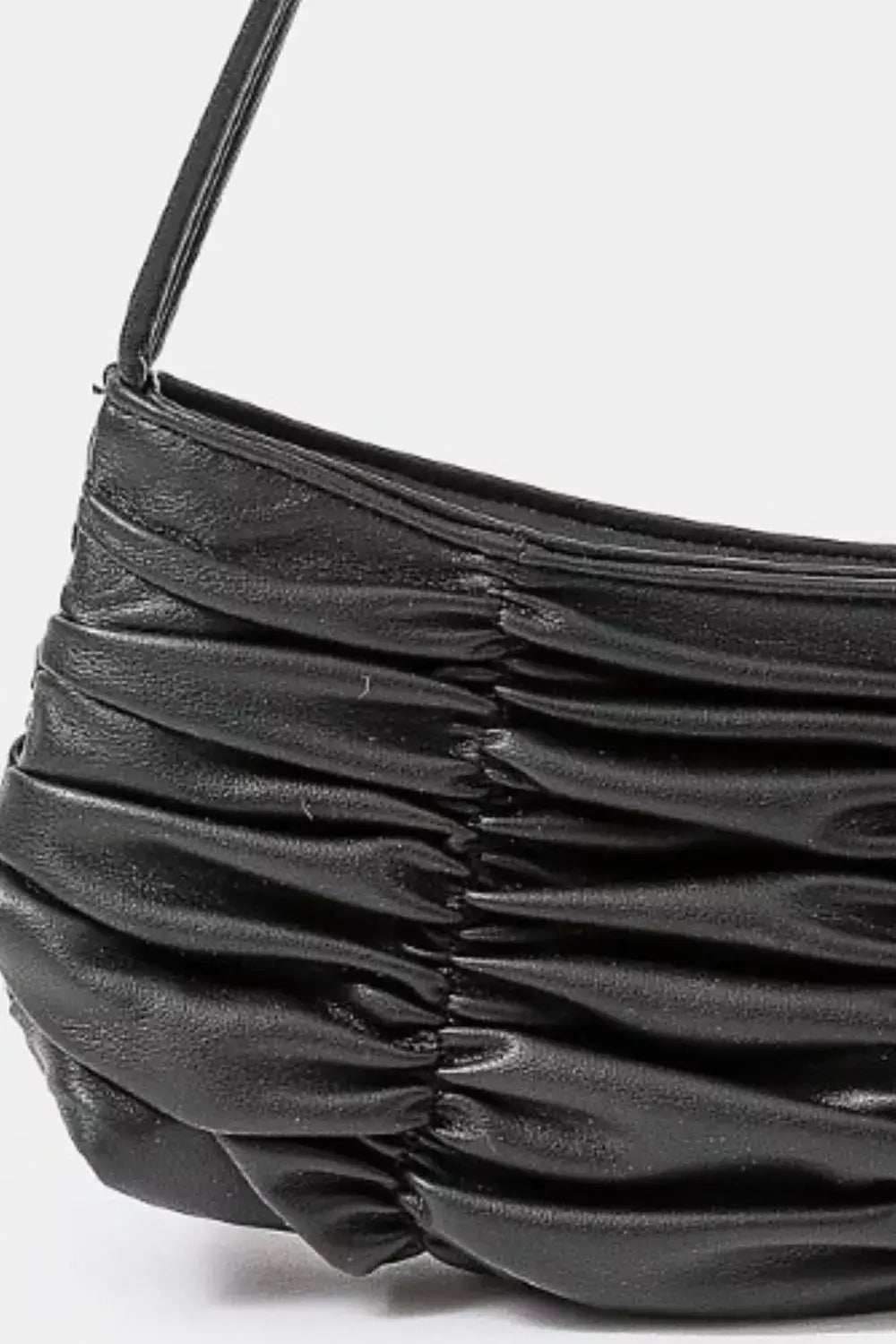 Fame Segmented Pleated Faux Leather Hand Bag - BK / one size