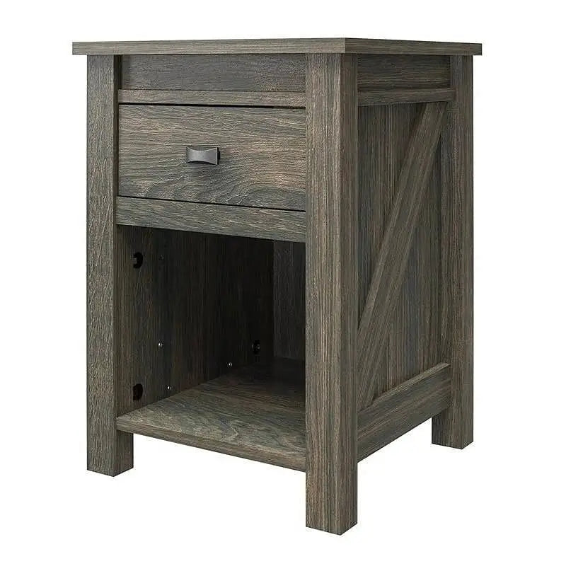 Farmhouse 1-Drawer Bedroom Nightstand with Open Shelf in Rustic Grey Oak - Nightstand