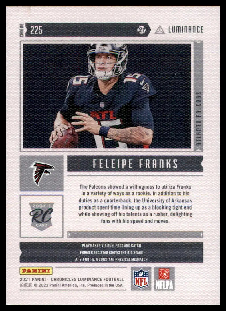 Feleipe Franks football card from Panini Chronicles 2021 Luminance Update Rookies Pink
