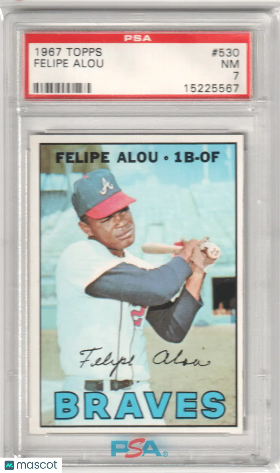 Graded Felipe Alou baseball card from 1967 Topps #530, PSA 7 NM for Columbia Hobby