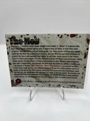 Informational card about The Mob in Fencing 2023 HISTORIC AUTOGRAPHS Mob 2 #30