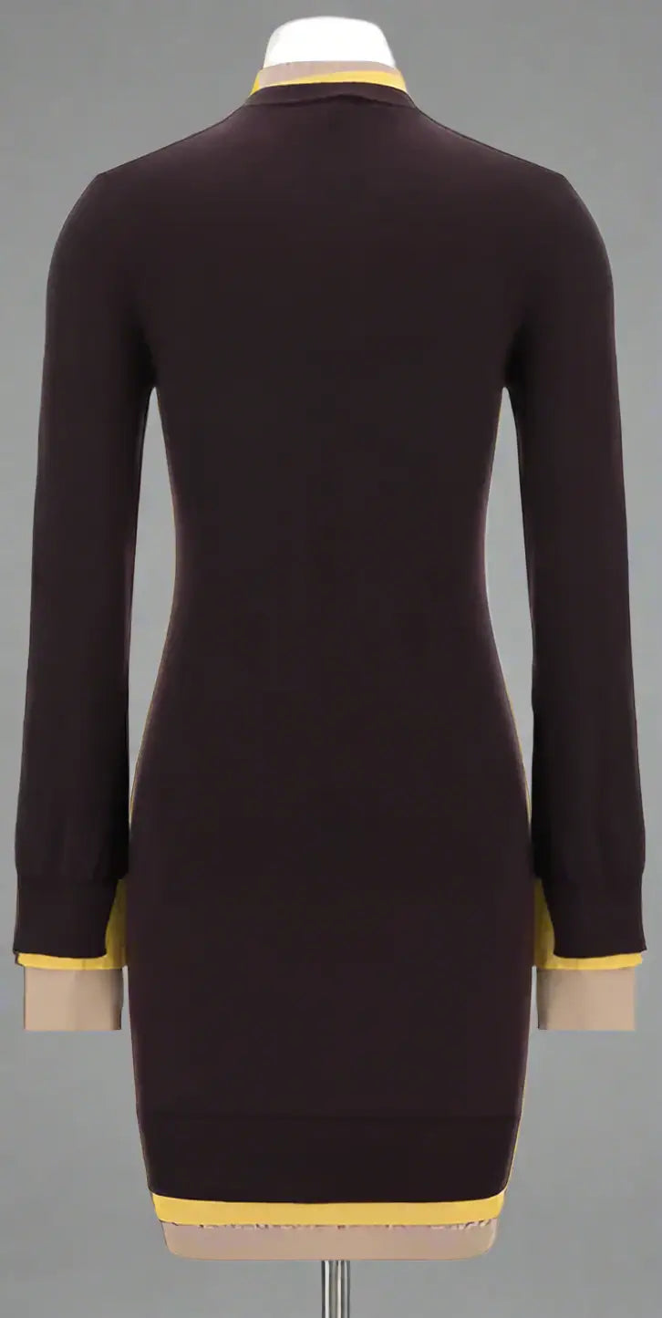 Fendi brown mini dress with yellow and beige trim showcasing stylish mini dress features