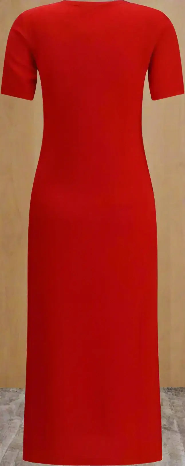 Red short-sleeved knitted midi dress with round neck from FENDI logo embossed collection