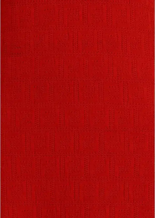 Red textured fabric of FENDI red logo embossed knitted midi dress
