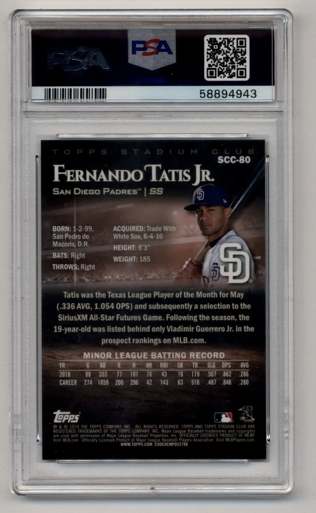 Graded Fernando Tatis Jr Stadium Club Chrome baseball trading card PSA 10 Gem Mint