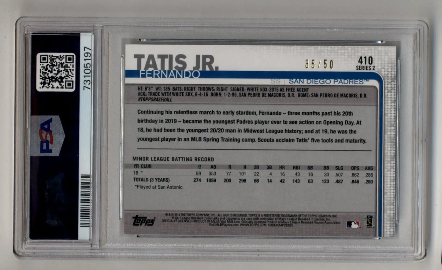 Fernando Tatis Jr 2019 Topps Father’s Day 35/50 PSA 8 Near Mint-Mint - Singles