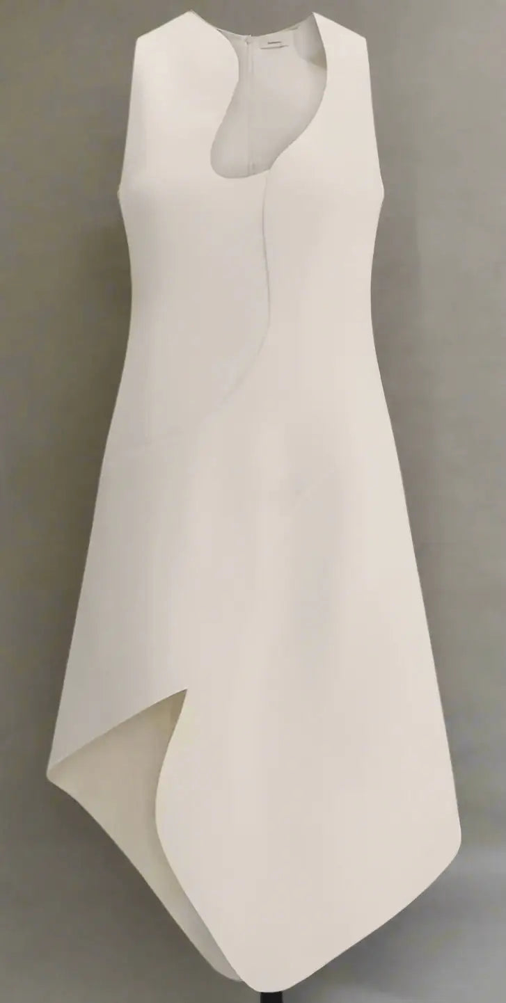 Ferragamo white sleeveless dress with asymmetrical neckline and high-low hem