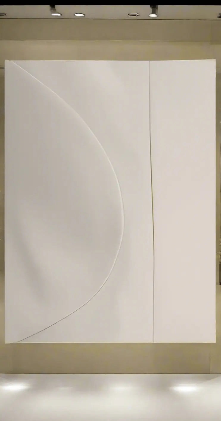 White canvas abstract art with subtle curved and straight raised lines for Ferragamo white sleeveless dress
