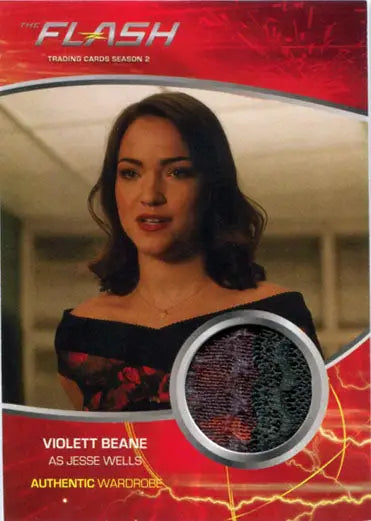 Trading card featuring Violett Beane in Flash Season 2 costume with fabric swatch