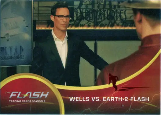 Trading card of The Flash featuring two characters in conversation, Scarlet Speedster Deco Red Foil