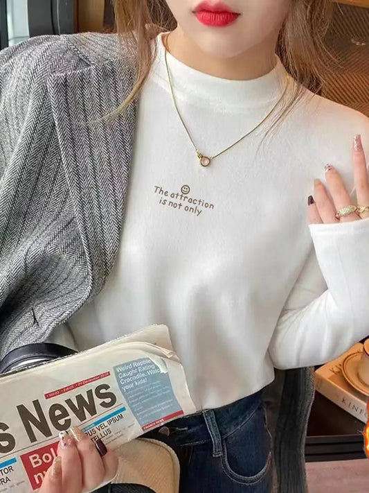 Fleece-Lined Half Turtleneck Top for Women - Tops