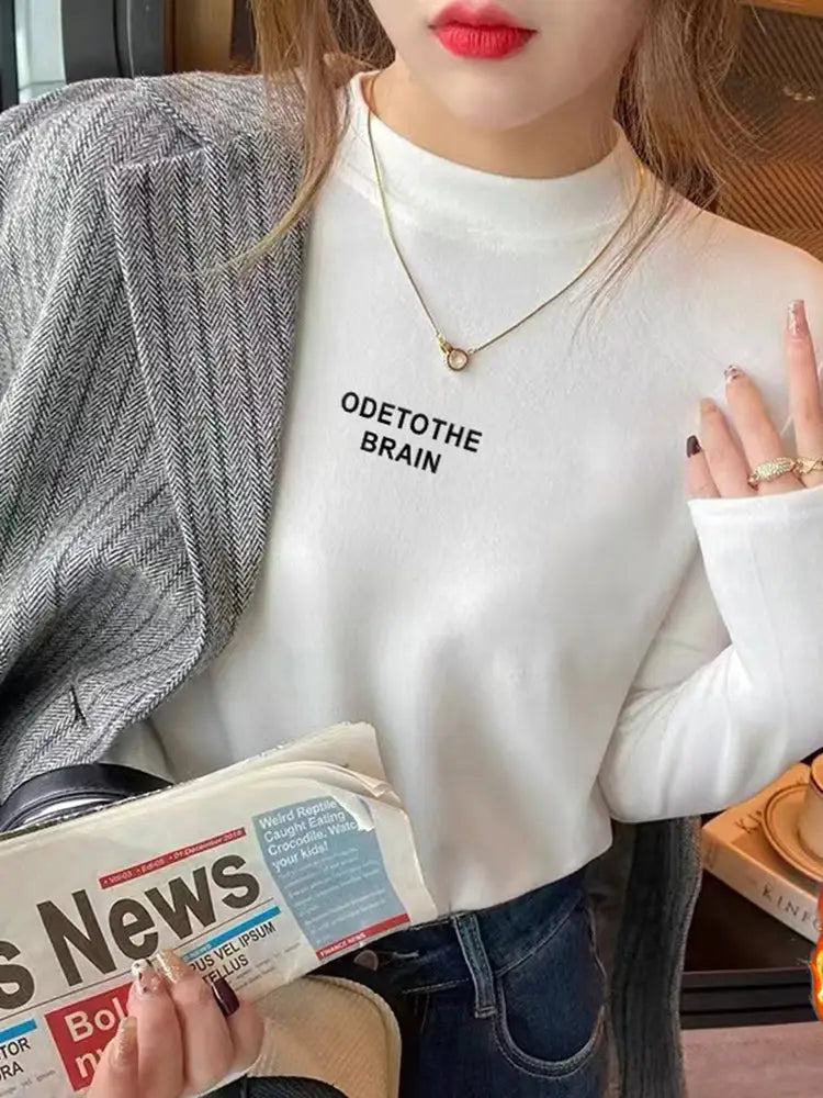 Fleece-Lined Half Turtleneck Top for Women - Tops