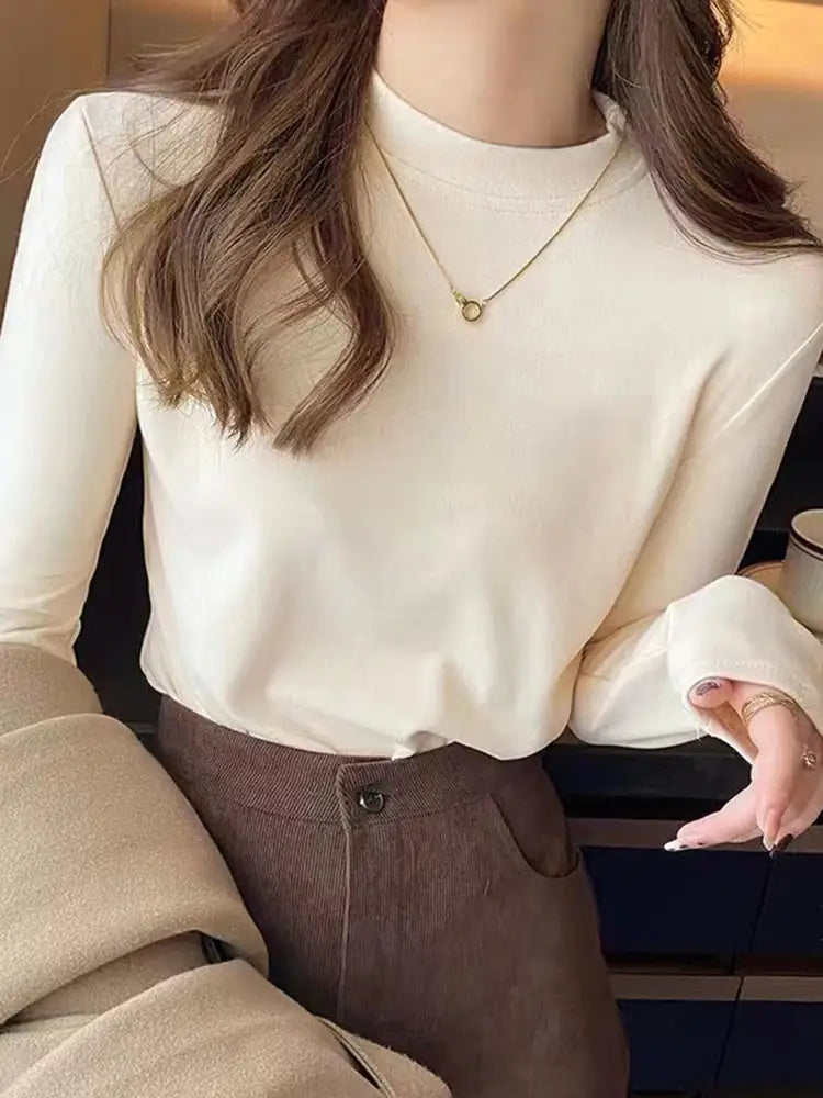 Fleece-Lined Half Turtleneck Top for Women - Tops