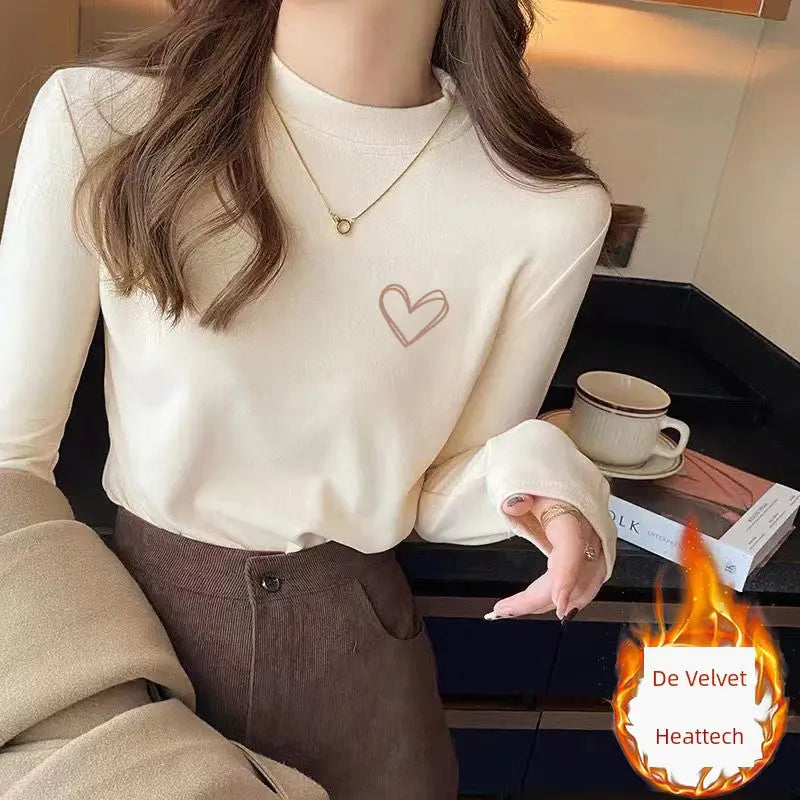 Fleece-Lined Half Turtleneck Top for Women - XL / DRH330-cream (de Velvet) - Tops