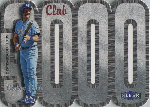 Baseball card of George Brett in light blue uniform from Fleer Baseball 2000 subset card