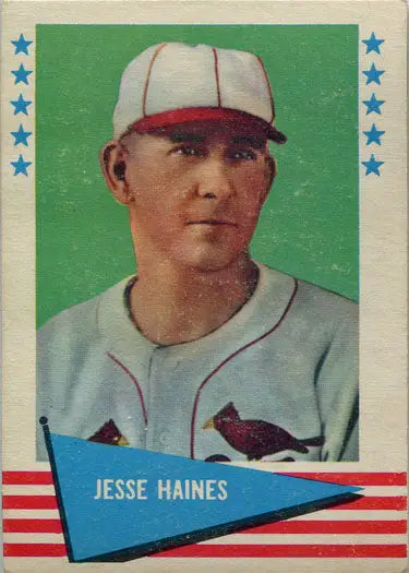 Vintage Fleer Baseball Greats card of Jesse Haines in white uniform and cap