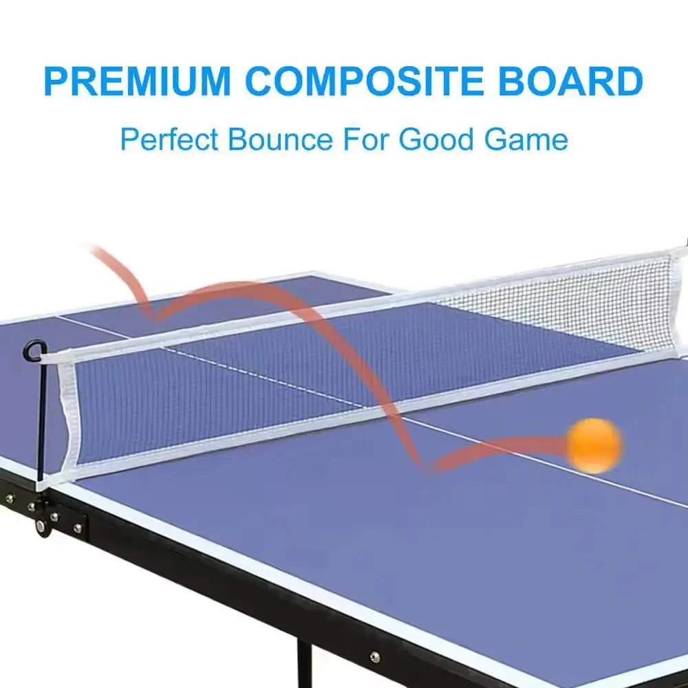 Blue ping pong table tennis table with net and paddles, premium bounce for table tennis