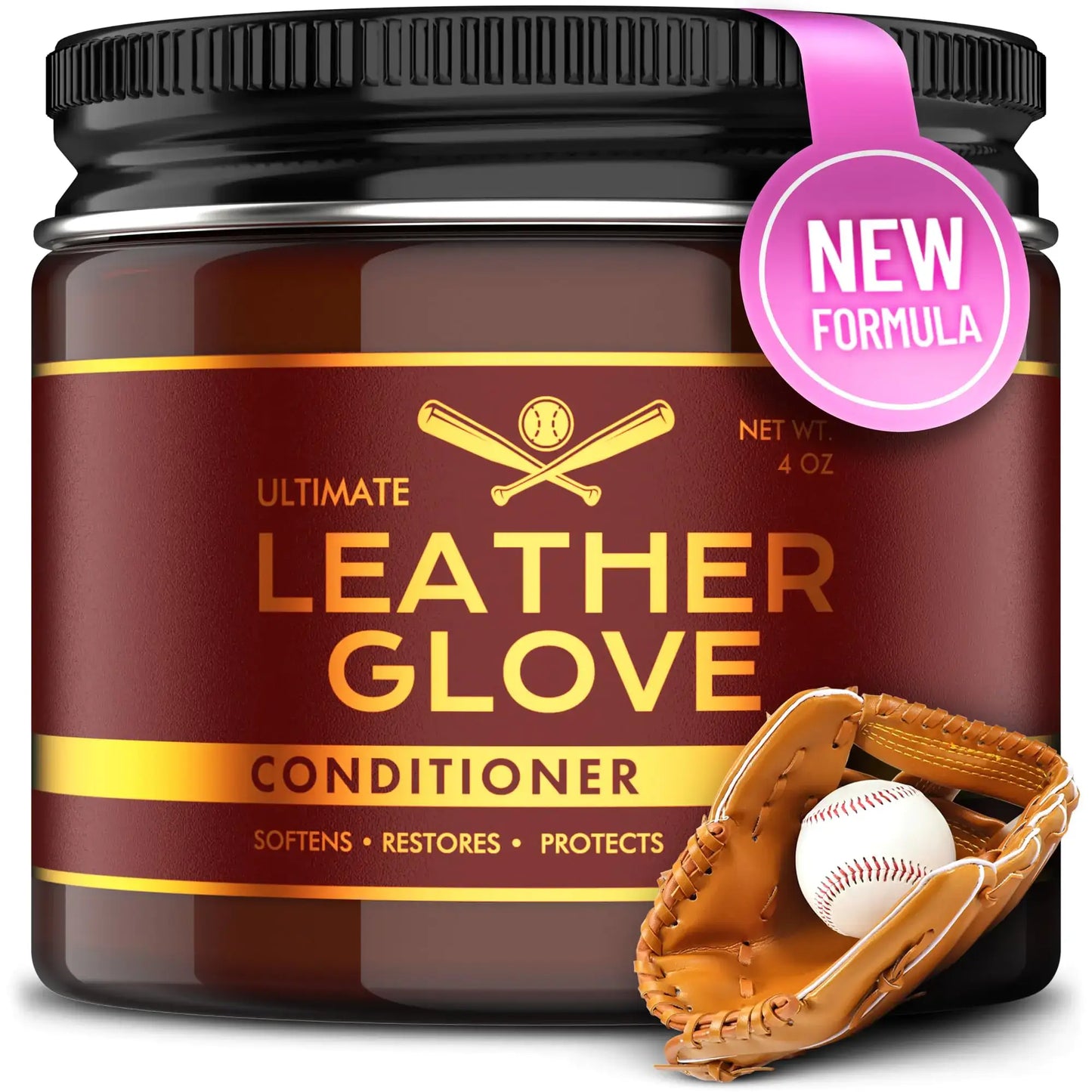 Leather glove conditioner in a jar for baseball gloves and softening glove care