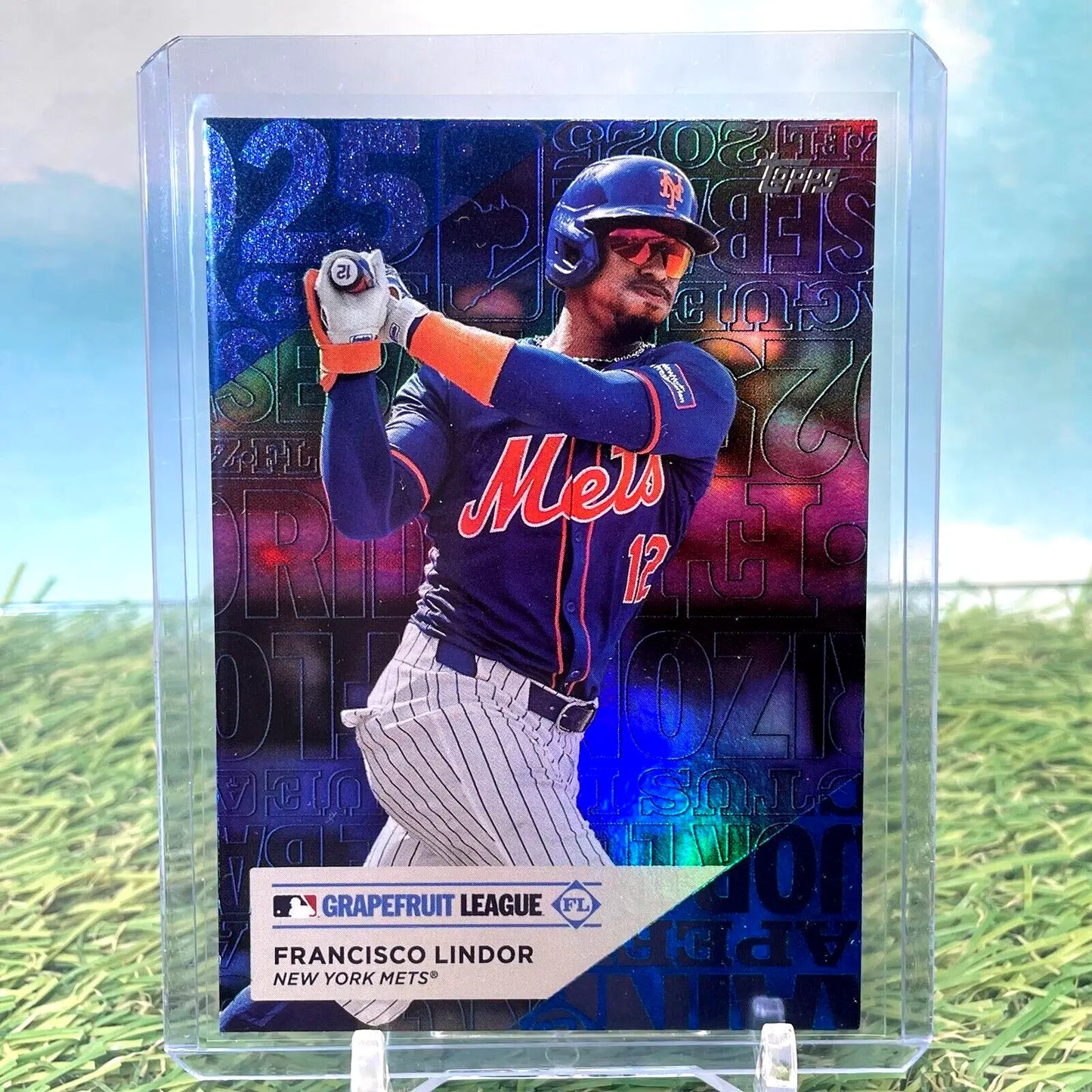 Francisco Lindor Mets Grapefruit League Refractor baseball card from 2025 Topps Series 1