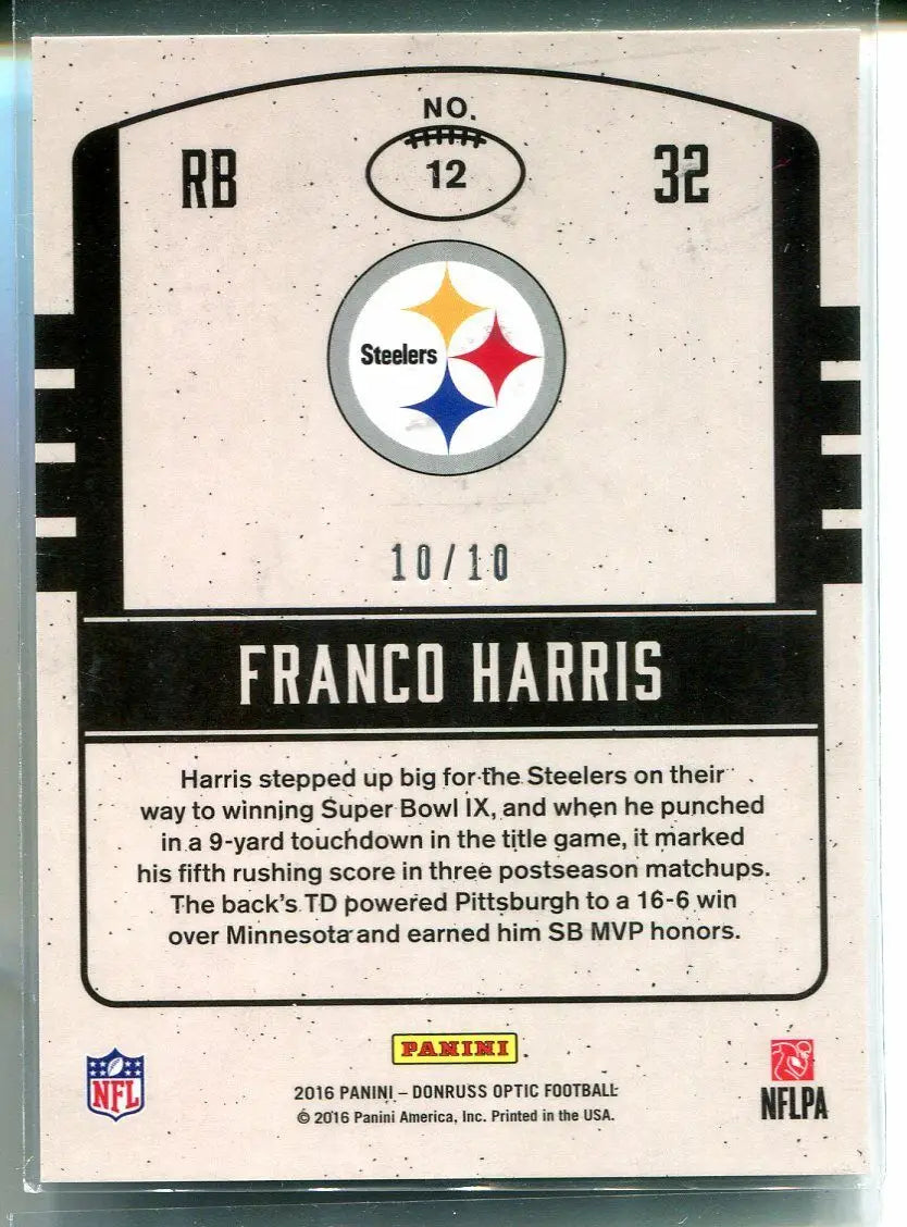 Franco Harris Pittsburgh Steelers Legends of the Fall 2016 OPTIC Gold trading card