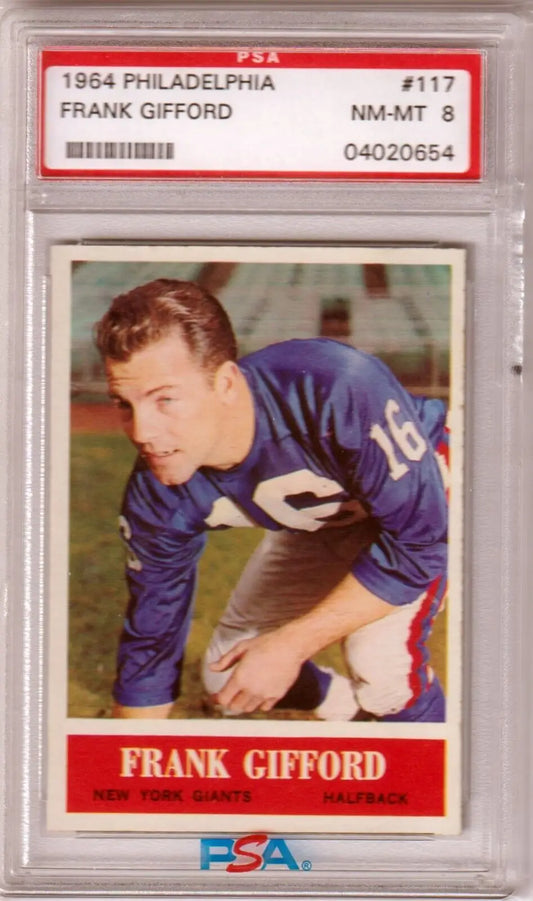 Graded Frank Gifford football card from 1964 Philadelphia PSA 8 NM-MT GIANTS