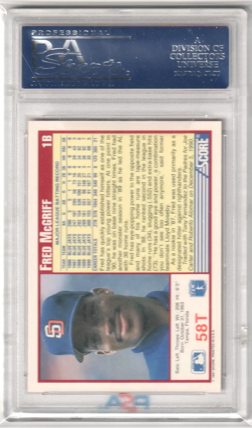 Graded Fred McGriff 1991 Score Traded Baseball Card PSA 10 GEM MINT from Columbia Hobby