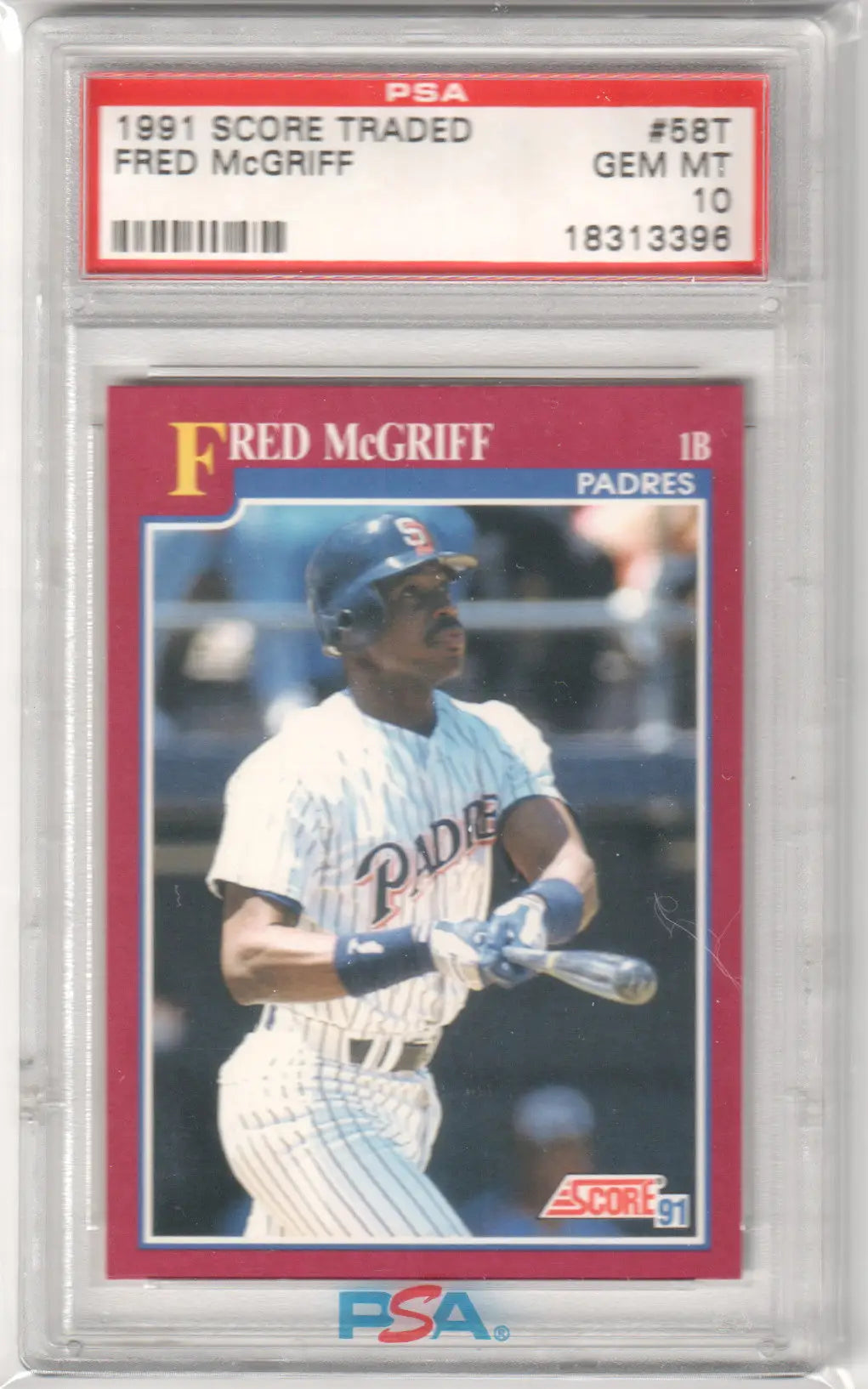 Graded Fred McGriff 1991 Score Traded baseball card PSA 10 GEM MINT from Columbia Hobby