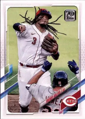 Baseball card of Freddy Galvis throwing a ball from 2021 Topps Cincinnati Reds