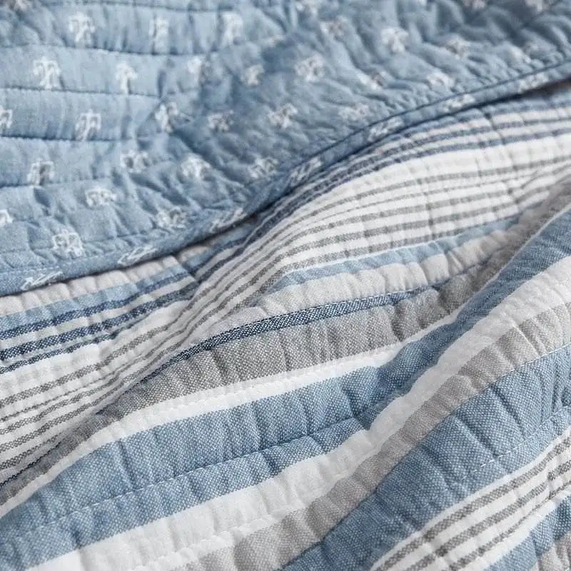 Full/Queen 3 Piece Nautical Anchor Blues 100-Percent Cotton Reversible Quilt Set - Quilts & Blankets