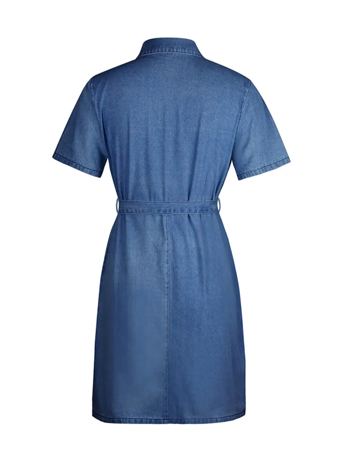 Full Size Zip Front Short Sleeve Denim Dress Plus Size - dress