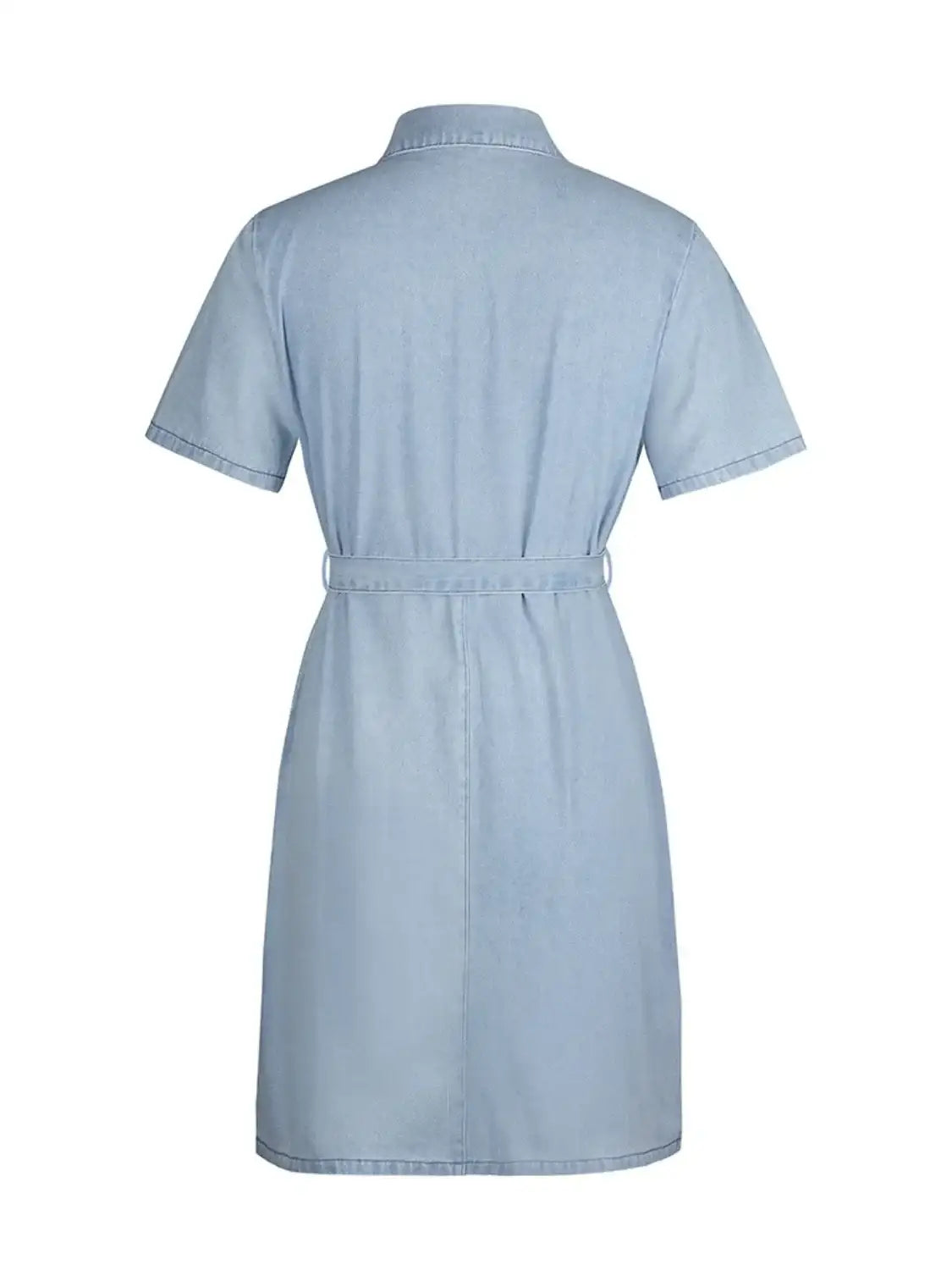 Full Size Zip Front Short Sleeve Denim Dress Plus Size - dress