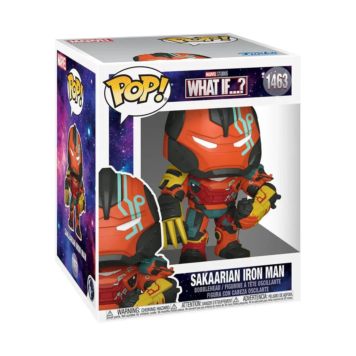 Sakaarian Iron Man Funko Pop bobblehead in box from Marvel What If series