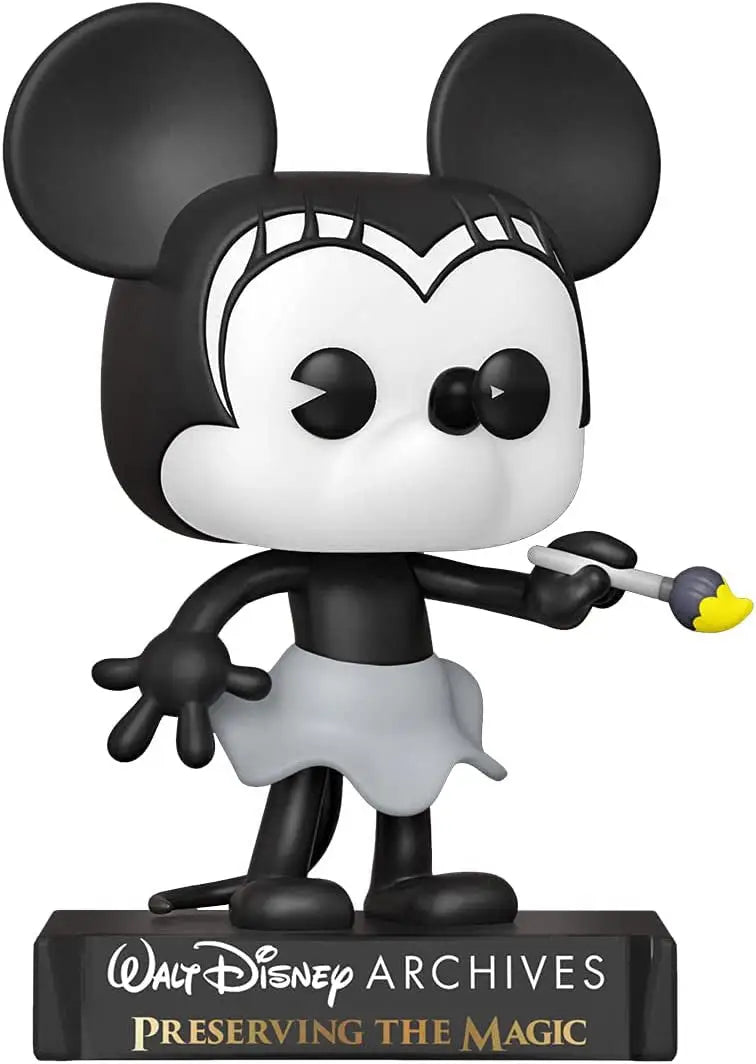 Cartoon-style black and white Mickey Mouse figurine on Disney Archives base for Plane Crazy Minnie