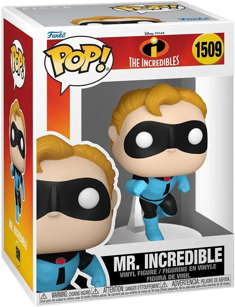 Funko Pop! Mr. Incredible #1509 from Disney’s The Incredibles in blue suit; perfect for trading cards collectors