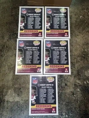 Five Robert Griffin III Funko Pop cards from the Redskins Vaulted NFL Case