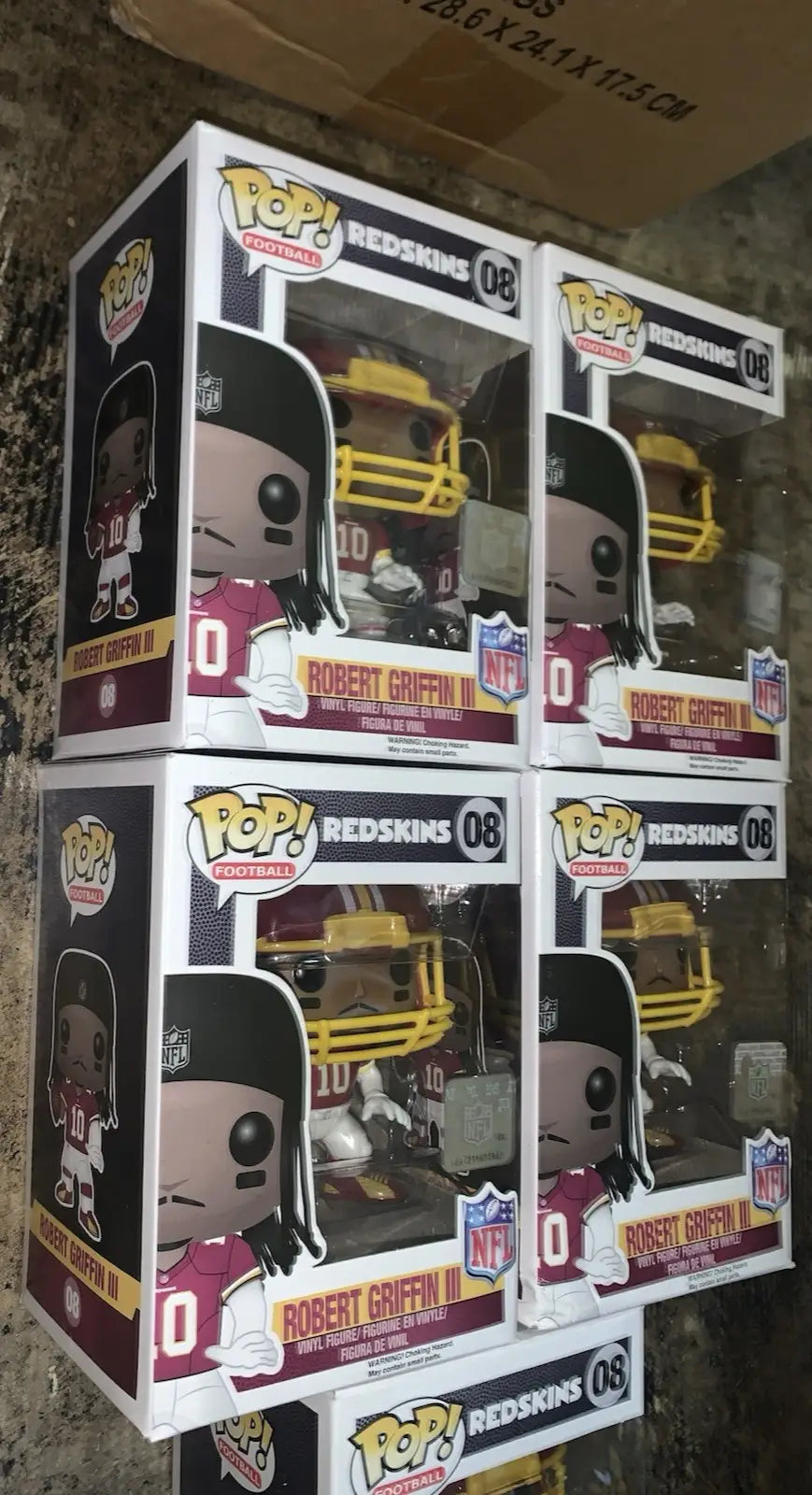 Funko Pop Robert Griffin III figures, Redskins vault, rare NFL Commanders case of 5