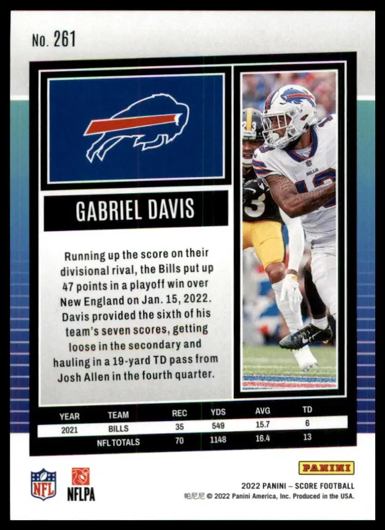 Gabriel Davis football card from 2022 Score series featuring Buffalo Bills player