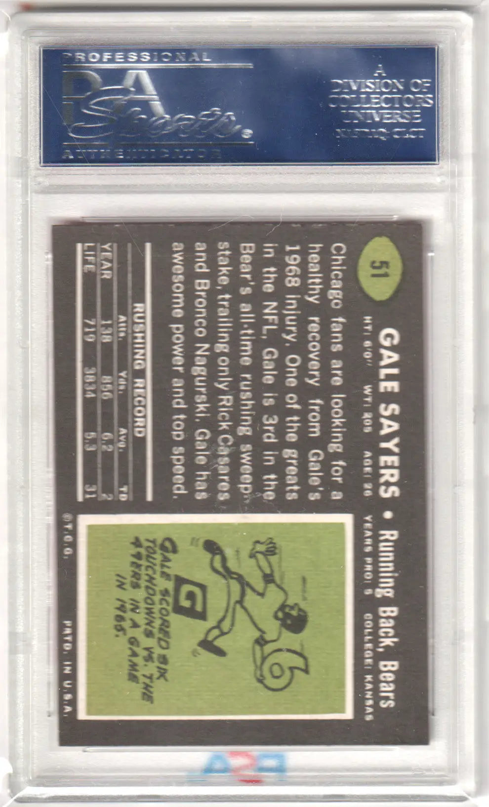 Columbia Hobby Gale Sayers 1969 Topps football card PSA 8 NM-MT collectible