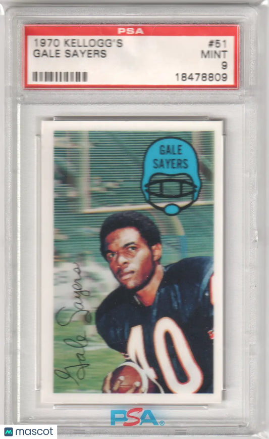 Gale Sayers 1970 Kellogg’s football card PSA 9 Mint Columbia Hobby collectible