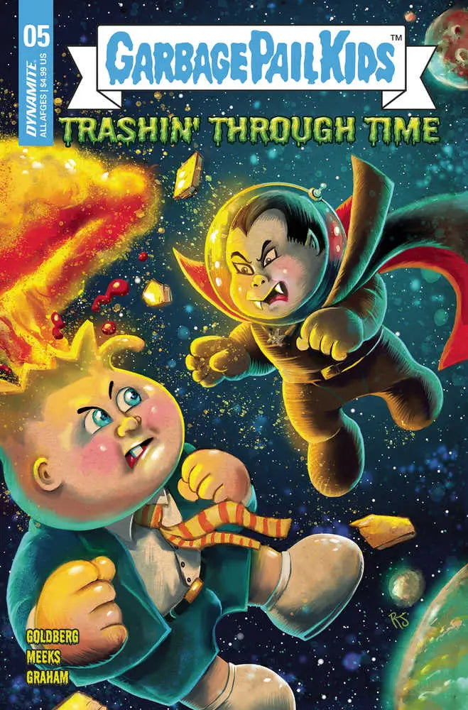 Comic book cover for Garbage Pail Kids Trashin Through Time with space suit characters