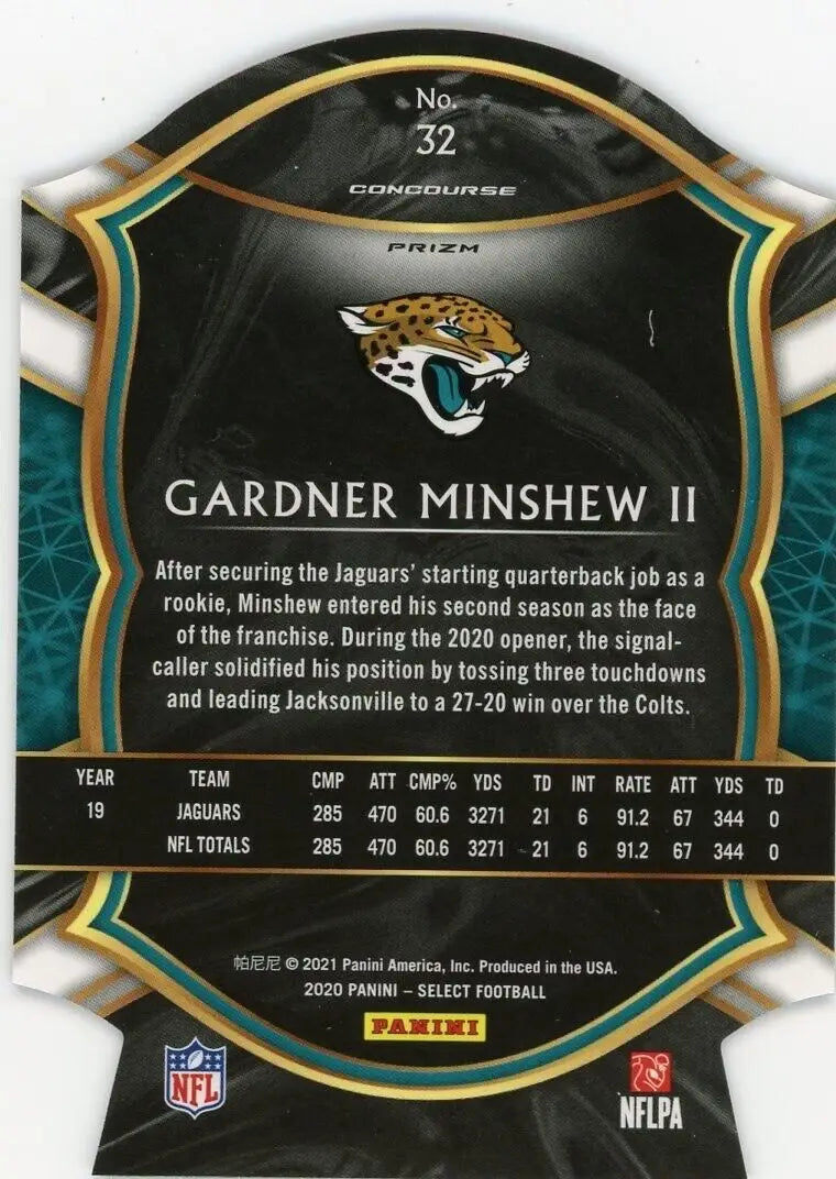 Football card back featuring Gardner Minshew from Panini Select Tri Color series