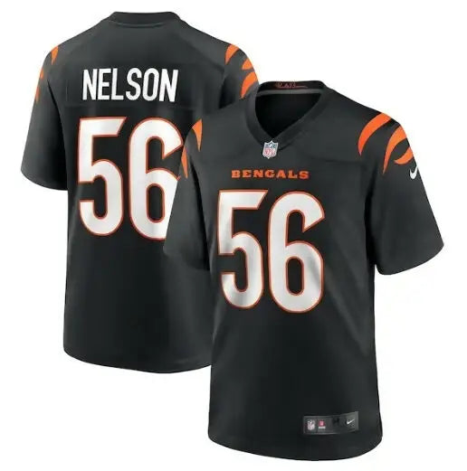 Black Cincinnati Bengals Garrett Nelson Nike Game Jersey with number 56 and Nelson name