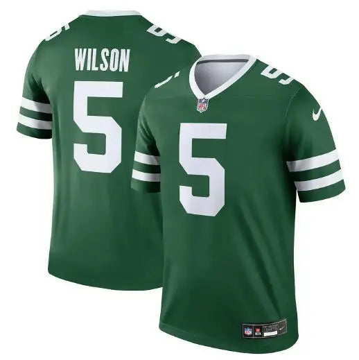 Green New York Jets Nike Garrett Wilson jersey with WILSON 5 on the back