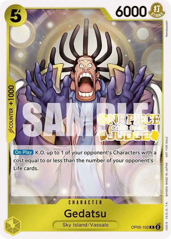 One Piece promotion cards featuring Gedatsu from Judge Pack Vol. 3 for collectible trading