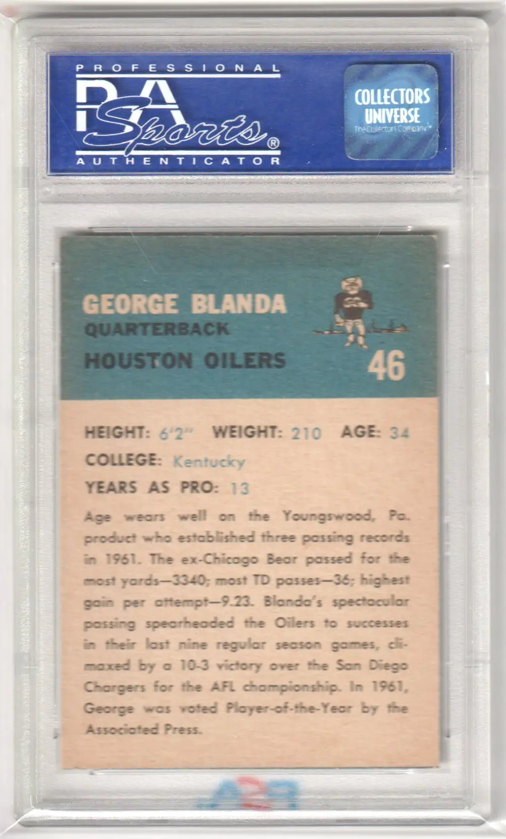 Graded George Blanda football card from 1962 Fleer #46 PSA 8 NM-MT at Columbia Hobby
