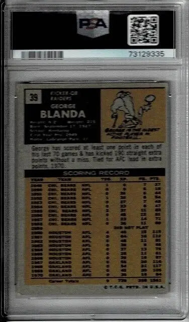 Graded George Blanda HOF Signed 1971 Topps Football Card Auto PSA DNA 10 for collectors