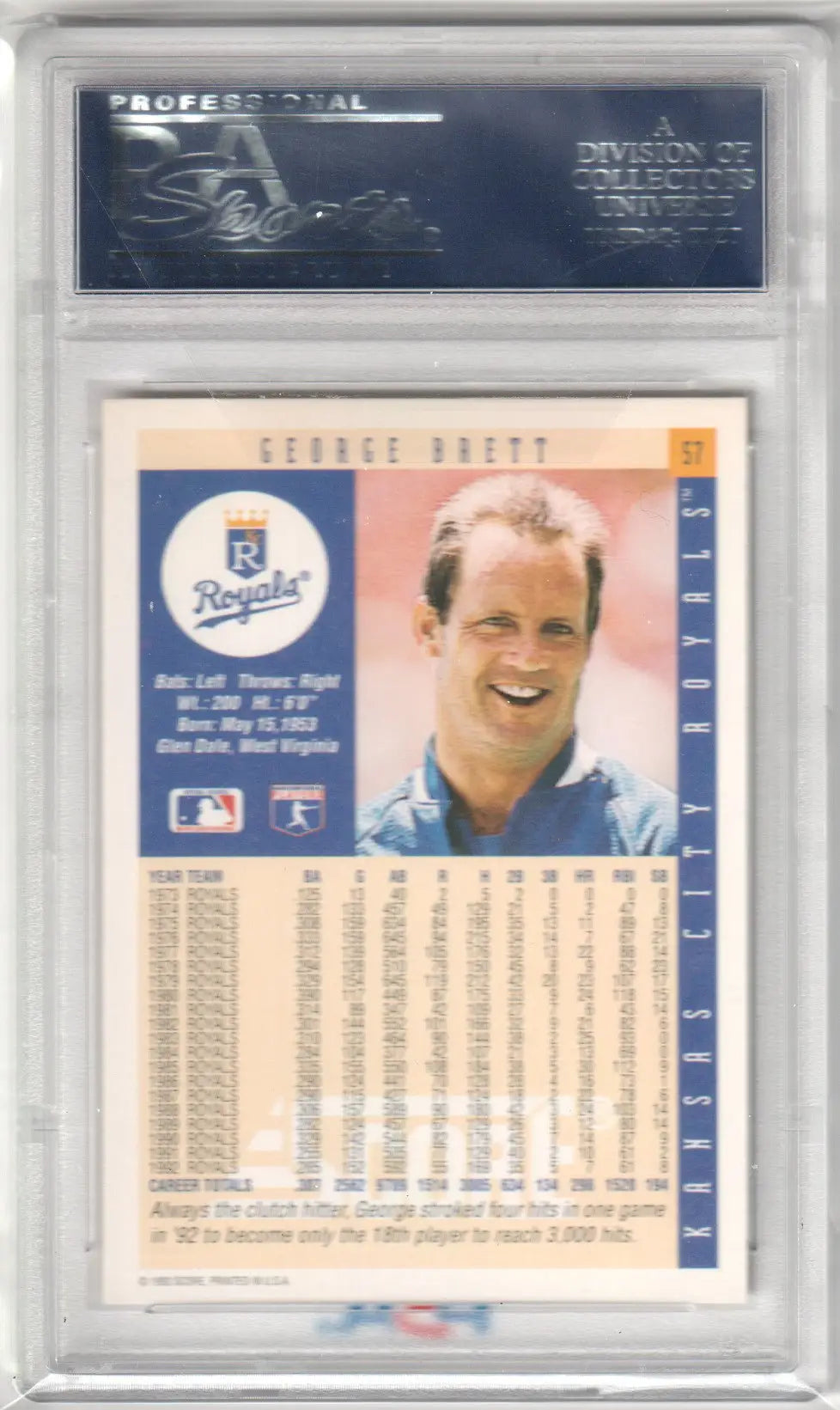 Graded George Brett baseball card from 1993 Score #57 PSA 10 GEM MINT at Columbia Hobby