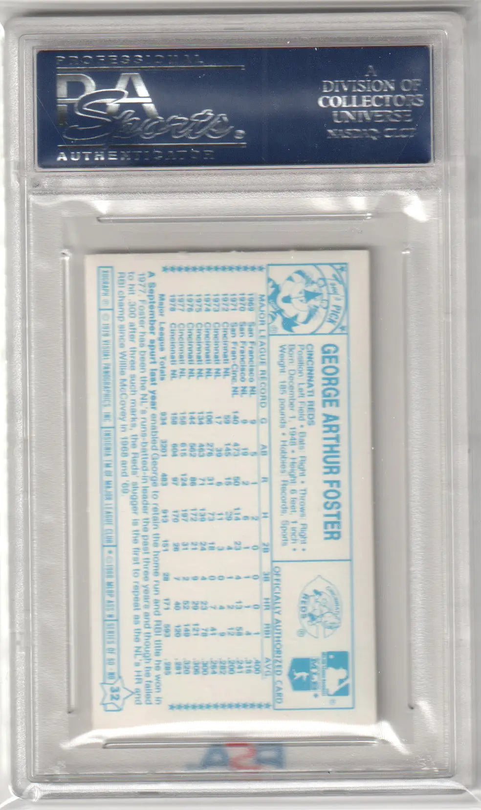 Encased George Foster 1979 Kellogg’s 3D Super Stars card PSA 9 Mint from Columbia Hobby